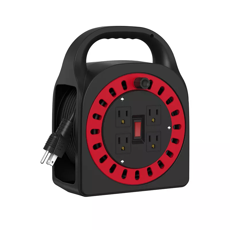 4 आउटलेट प्लास्टिक कॉर्ड रील 50ft 4 आउटलेट प्लास्टिक कॉर्ड रील 50ft